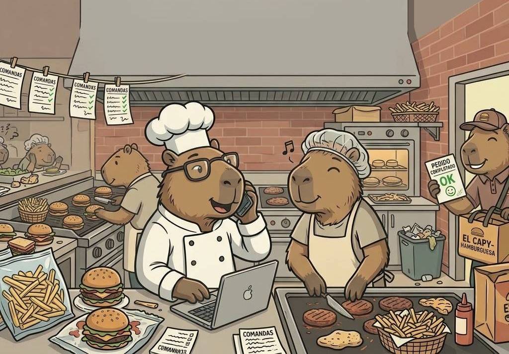 Hamburguesería en hora pico