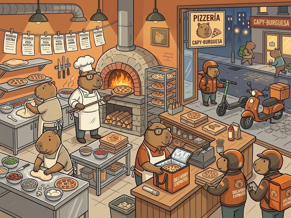 Pizzería con horno a leña
